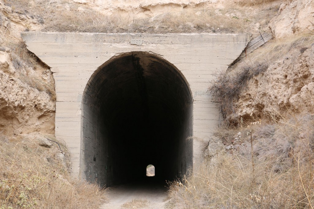The south entrance to Belmont tunnel in Nebraska. Note the 1920 above the entrance.